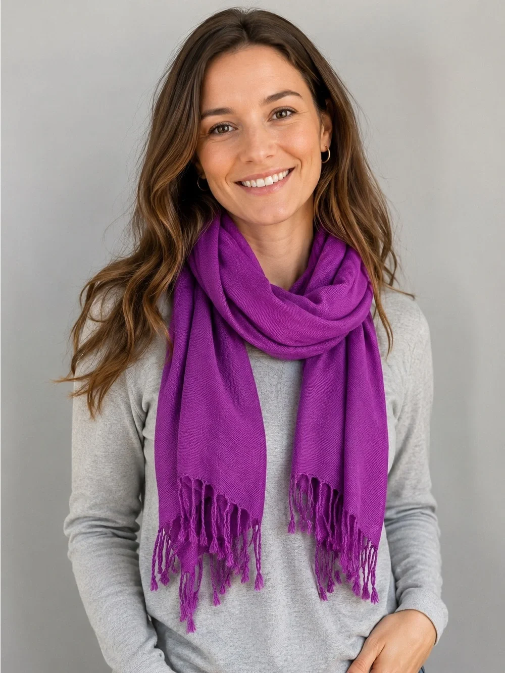 Rich Lilac Tassel Ended Fashion Scarf